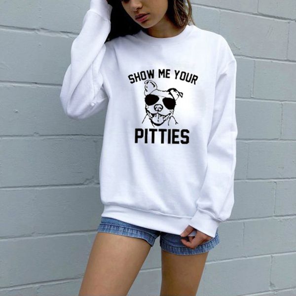 

enjoythespirit show me your pitties women sweatshirt funny pitbull dog lover gifts ladies graphic crewneck jumpers winter warm, Black