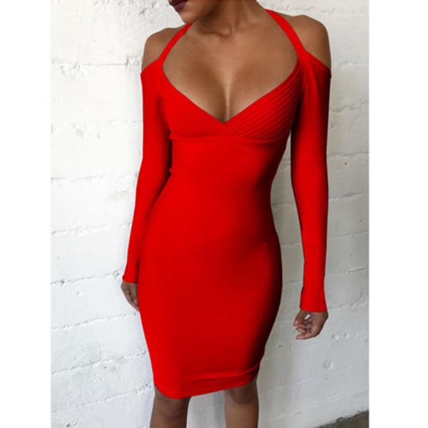 

2019 New Brand Womens Winter Sexy Dress Long Sleeve Wrap V Neck Knitted BodyCon Sweater Elegant Female Clothing Dresses Vestidos