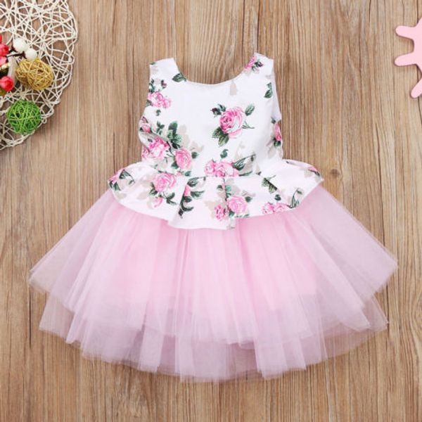 

adorable toddler baby girls sleeveless princess floral pink tutu tulle party dress dresses, Red;yellow