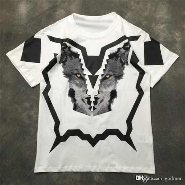 

роскошные высокое качество хлопок футболки дизайнерские мужские 3d волк печати с коротким рукавом мода мужчины женщины тис, White;black