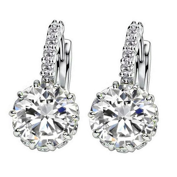 

women round cubic zirconia inlaid huggie hoop earings piercing jewelry gift, Golden;silver