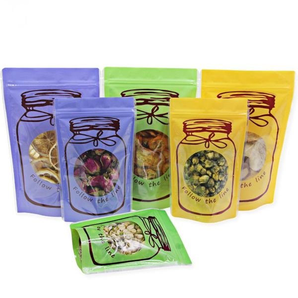 

100pcs/lot 12x19cm doypack bags self seal zip package bag pouch reusable plastic clear bags bottle printed candy storage