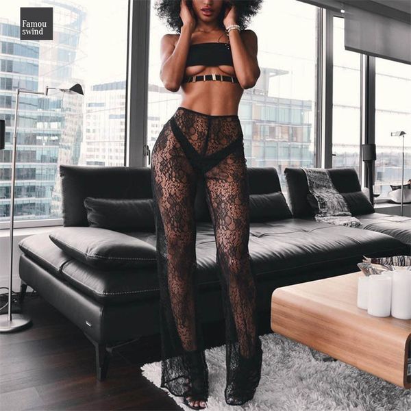 

полуростовые широкие брюки ноги лето женщин вскользь sexy beach wear see through клеш брюки брюки женской, Black;white