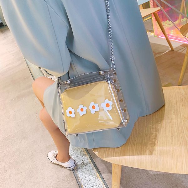 

sweet girl transparent jelly mini square bag 2019 new quality pvc women's designer handbag flower chain shoulder messenger bag