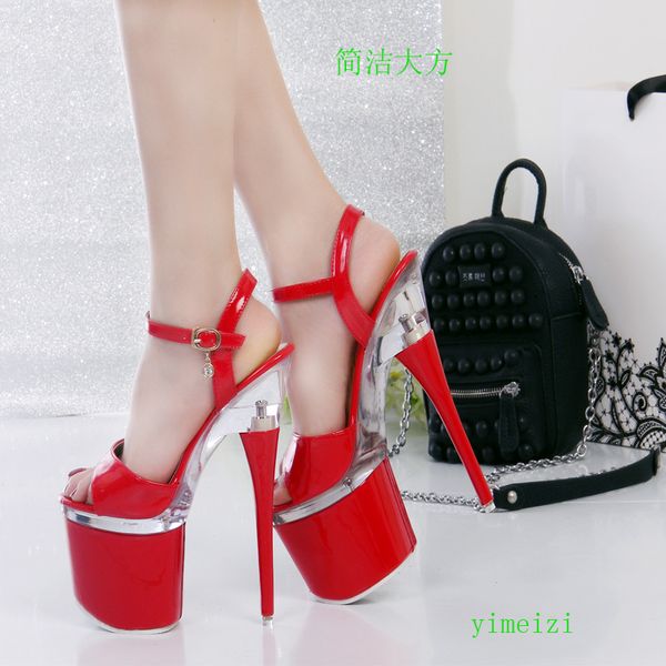 

18cm heel height pu round toe stiletto heel sandals no.1304, Black
