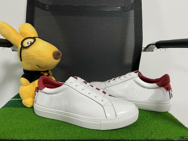 

fashion men's designer shoes classic r leather white casual shoes size 35-46 with box, Black