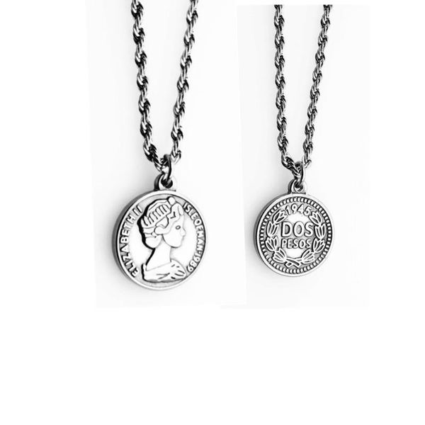 

silver tone stainless steel elizabeth ii dos pesos coin pendant 1989 dos pesos necklace jewelry