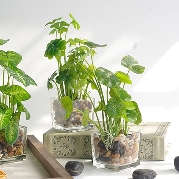 

artificial plants with simulation bonsai glass pot 4-leaf clover window decoration household table sno88