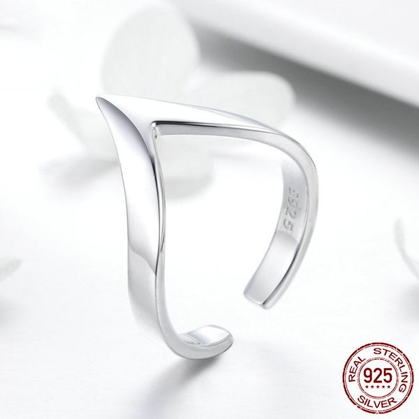 

модные аутентичные 925 sterling silver open размер геометрическая v форма кольца для женщин fine jewelry простой регулируемый statement коль