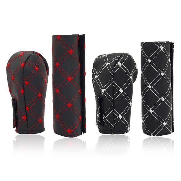 

2pcs / set faux leather handbrake gear knob cover gear case auto interior decor knob shell