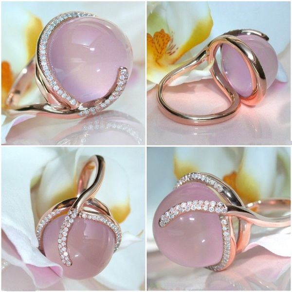 

14k rose gold moonstone diamond ring for women oval pink z bizuteria anillos wedding gemstone jewelry 14k cirle ring box, Golden;silver