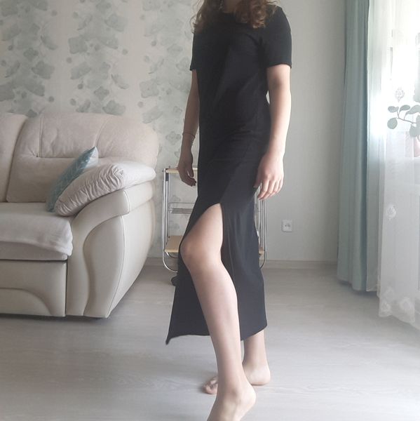 

european and american spring and summer wear long round-necked skirt loose short-sleeved dress large size, Black;gray