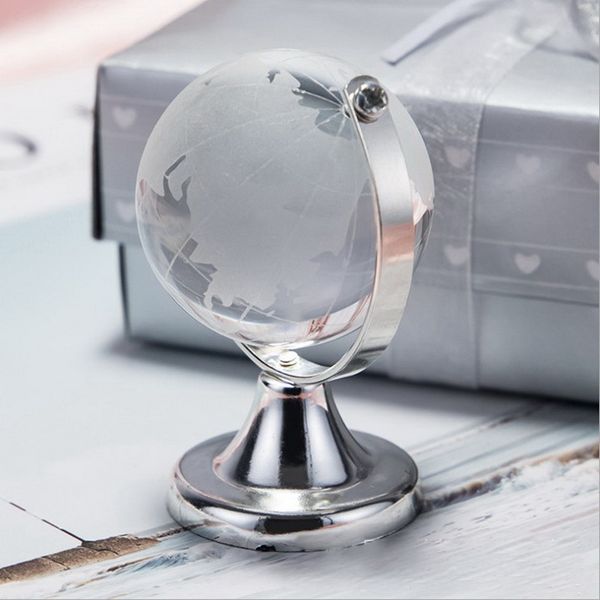 50pcs de destino Favorias de cristal globo com base de prata na caixa de presente Crystal Paperweight Kids Aniversário