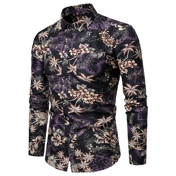 

daily casual mens new fashion long sleeve shirts printing slim comfortable single breasted hawaiian 2020 casual shirts, White;black