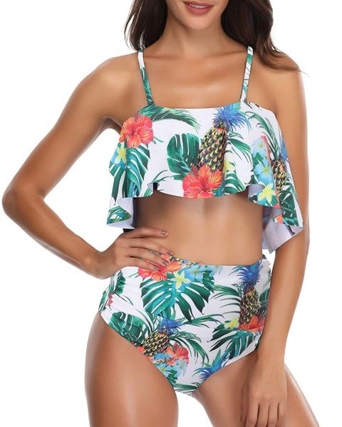 

women falbala bikini set high waisted swimsuits bottom flounce swimsuit bathing suit, White;black