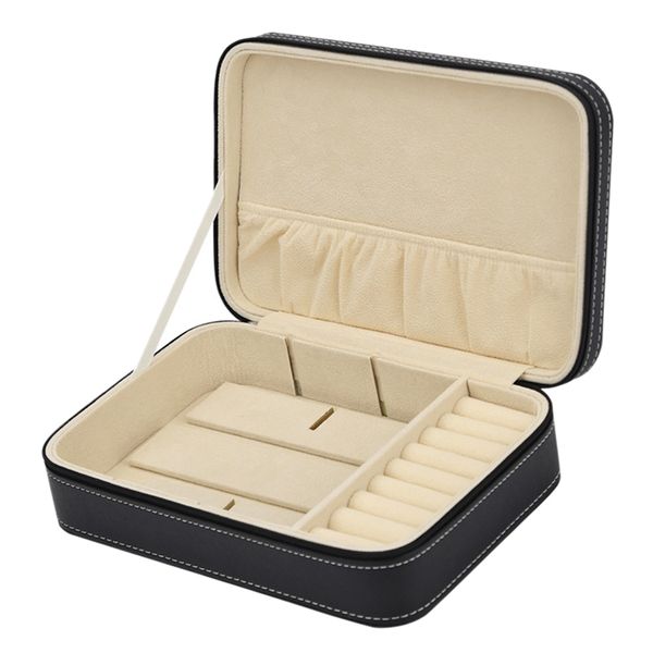 

leather multi-function diy watch jewelry storage box with zipper sunglasses box ring earrings jewelry display watch storage bo, Black;blue