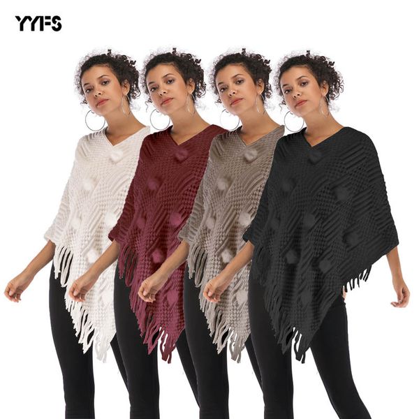 

women's wear v collar mao the ball shawl cloak tassels irregular knitting loose coat, Black;red