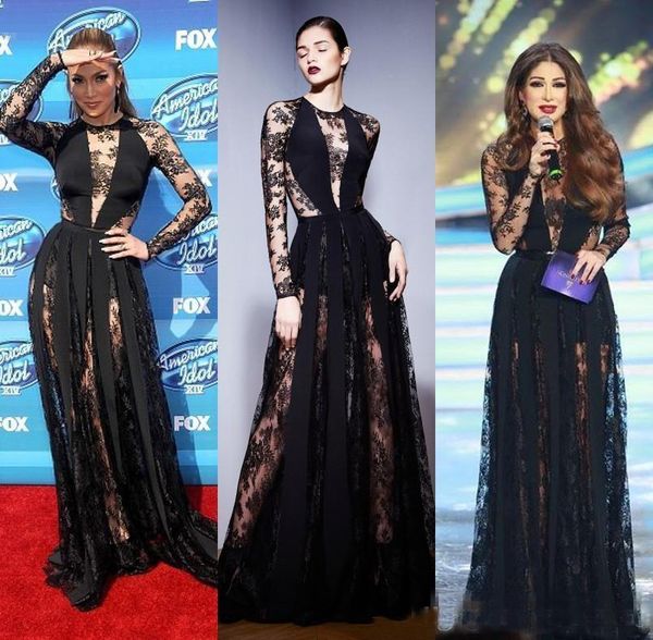 

Zuhair Murad Dresses 2018 Black Illusion Long Sleeves Evening Dresses Sheer Lace Evening Gowns Formal Red Carpet Celebrity Dresses