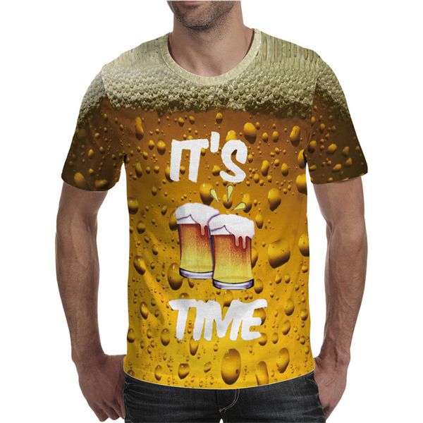 

summer male designer tshirts 3d beer time printed short sleeve crew neck casual mens clothing, White;black