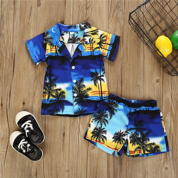 

boys kids clothes outfits leisure coconut tree printed short sleeve shirts +shorts 2 pieces set kids designer clothes boys jy584, White