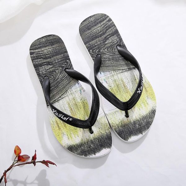 

men flip flops beach flat sandals designer slippers summer shoes fashion slides rubber zapatos hombre mar22, Black