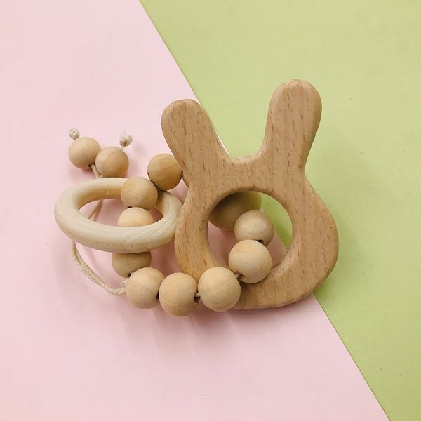 

baby teether bracelet beech wooden animal natural teething grasping toy silicone bead toddler teether newborn diy baby gift