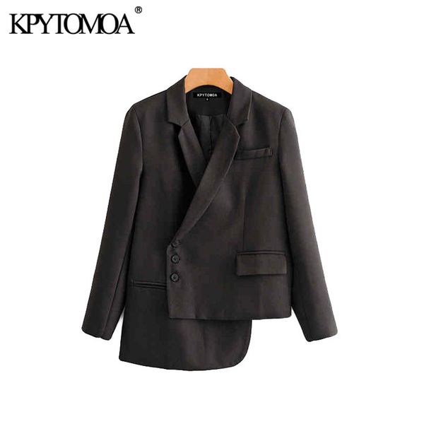 

vintage stylish pockets irregular blazer coat women 2020 fashion notched collar long sleeve female outerwear chic, White;black