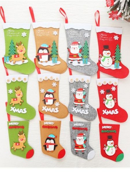 

christmas stockings cute cartoon santa clause snowman penguin boots socks xmas tree pendant family holiday xmas party decorations jk1910
