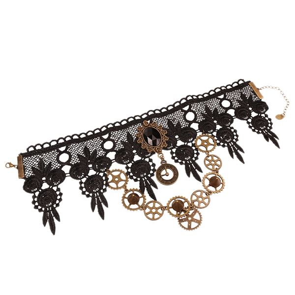 

gothic steam machine gear lace crystal female necklace clothing decorative jewelry, Golden;silver