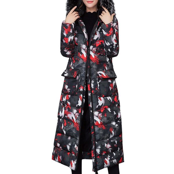 

winter women jacket long hooded cotton padded female coat warm outwear womens parka manteau femme hiver manteau, Black