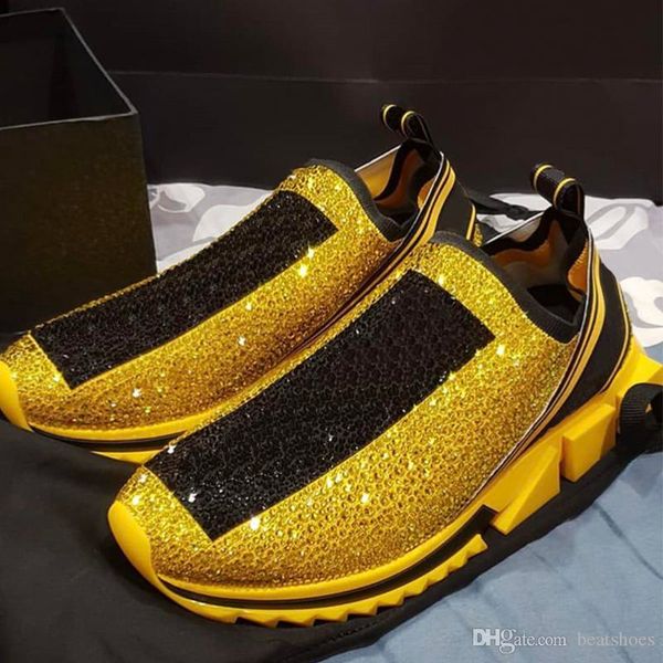 

men designer sorrento sneakers with rhinestones crystals slip-on sneakers stretch mesh sock sneakers glitter runner flat trainers us5-12, Black