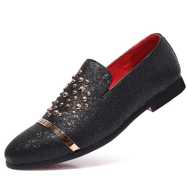 

2019 new sparkling men formal shoes elegant men wedding party dress leather shoes men's gift loafers big size big size 48, Black