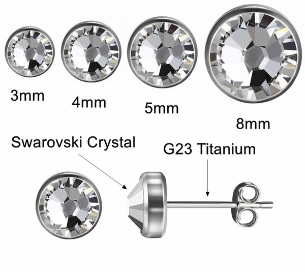 

rare metal titanium stud earrings for men women girls 12 colors simple crystal earring silver color ear piercing jewelry, Golden;silver