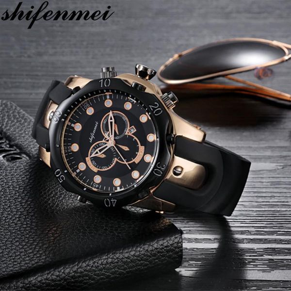 

shifenmei watch men quartz watch mens watches silicone sports wristwatch date clock relogio masculino, Slivery;brown
