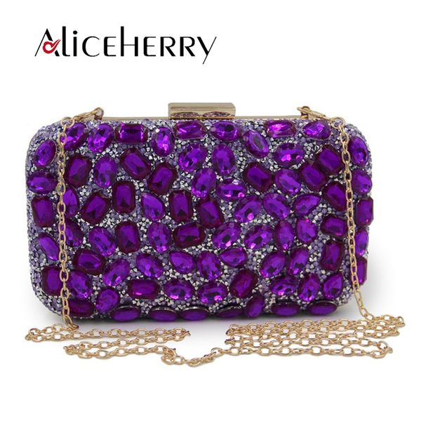 

sellers woman evening bag purple handmade diamond box clutch bags wallet wedding bridal purse banquet girls shoulder bag