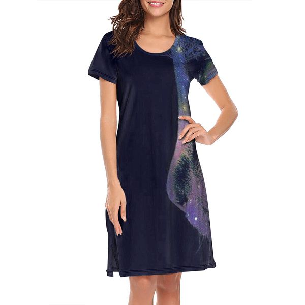 

nighties for women cat art big face design personality humorous short sleeve nightdress go away cat kitten and butterfly with glasses 3d, Black;red