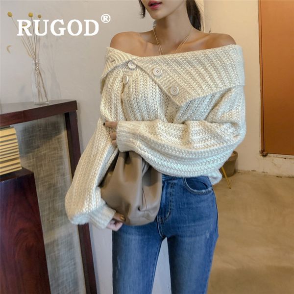 

rugod off shoulder knitted sweater puff sleeve pullover jumper winter for women knitwear korean style womens sweaters 2019, White;black