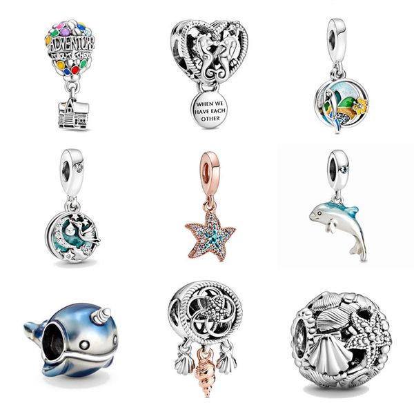 

moq 20pcs summer new blue ocean shimmering narwhal charm starfish dolphin diy bead fit pandora charms bracelet d148, Black
