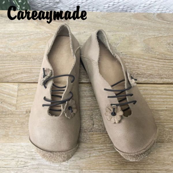 

careaymade-spring bew mori girl vintage genuine leather round head flowers splicing soft leather handmade comfort flats shoes, Black