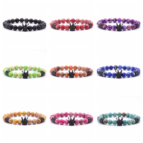

crown bracelet men and women charm wrist jewelry emperor stone 8mm handmade, Black