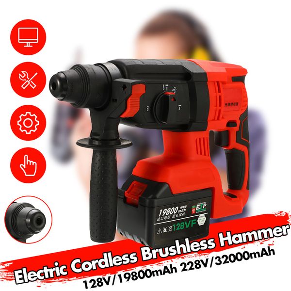 

3 in 1 128v/228v electric cordless brushless hammer impact power drill with 19800/32000mah lithium battery electric drill