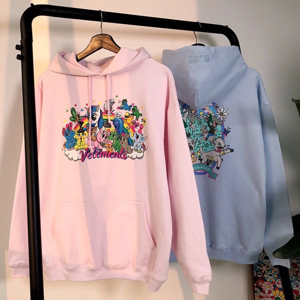 

мужчины женщины толстовки vêtements фуфайки графический мультфильм печати vêtements толстовка розовый лазурь хлопка высокого качества пулове, Black