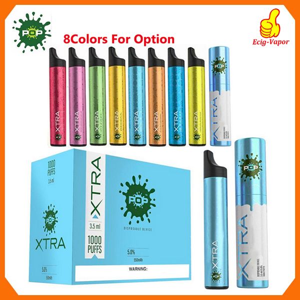 

New POP Xtra Disposable Device Pre-filled 3.5ml 550mAh Battery Pod 1000 Puff Vape Empty Pen VS Puff Bar PLUS Glow Bidi Stick