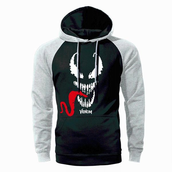 

venom raglan hoodie men cool hoodies hipster hooded sweatshirt 2019 new style spring autumn fleece loose streetwear, Black