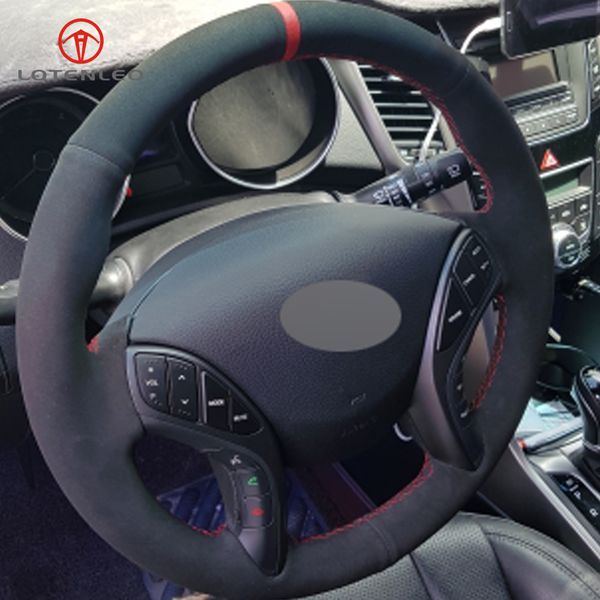 

lqtenleo black suede diy hand-stitched steering wheel cover for elantra 2011-2016 avante i30 2012-2016