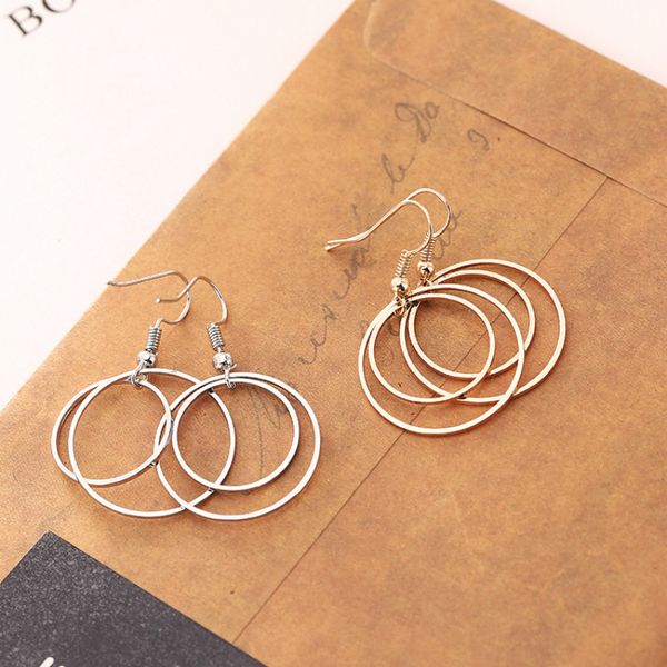 

geometric double circle earrings for women gold silver color korean fashion simple personality metal dangle earrings jewelry