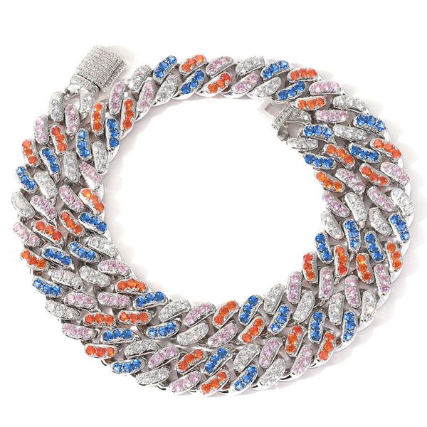 

12mm iced out cuban chain 16-24" multicolor cubic zirconia necklace for men women fashion hip hop jewelry gifts, Silver