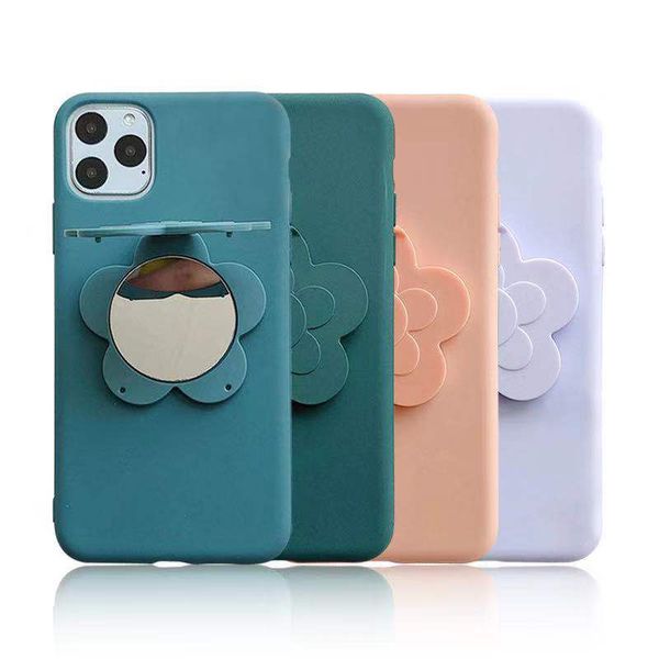 

for iphone 11 pro max full protection liquid silicone phone case solid candy color back case with mirror for iphone 678 x-xr plus