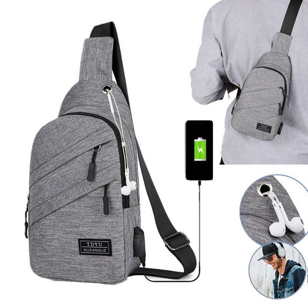 Men/'s Crossbody Messenger Canvas Shoulder Chest Bag Sling Backpack Charging USB