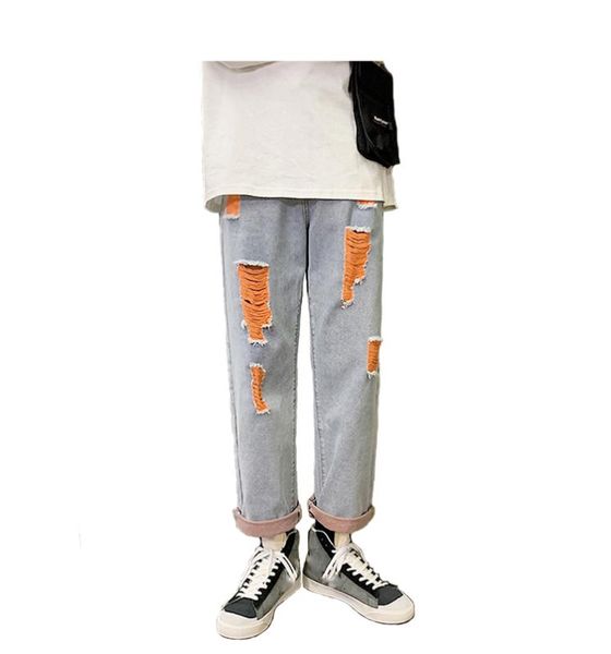 

men's jeans men ripped hole, Blue